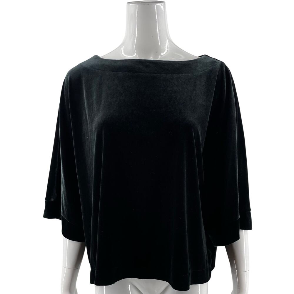 Gap Womens Velvet Top Size Large Black Boat Neck 3/4 Bell Sleeve Boxy Fit